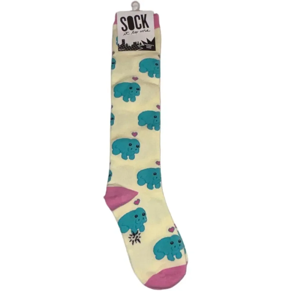 NWT Sock it to me Manatee Knee High Socks Women's tall socks blue/pink size 5-10